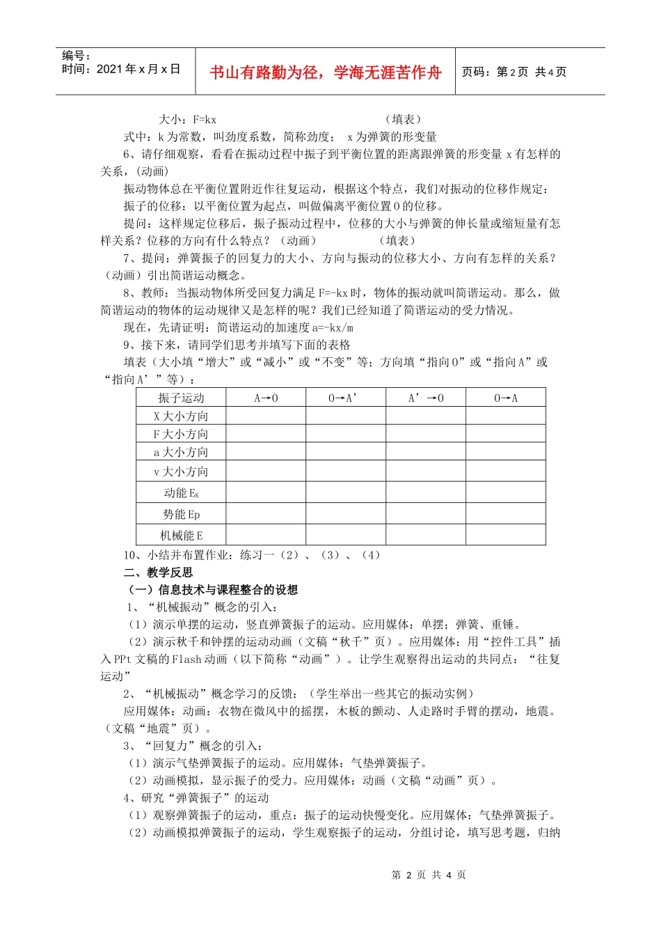 机械振动-《机械振动“简谐运动”》教学设计与反思_第2页