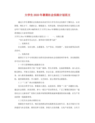 大学生年暑期社会实践计划范文 