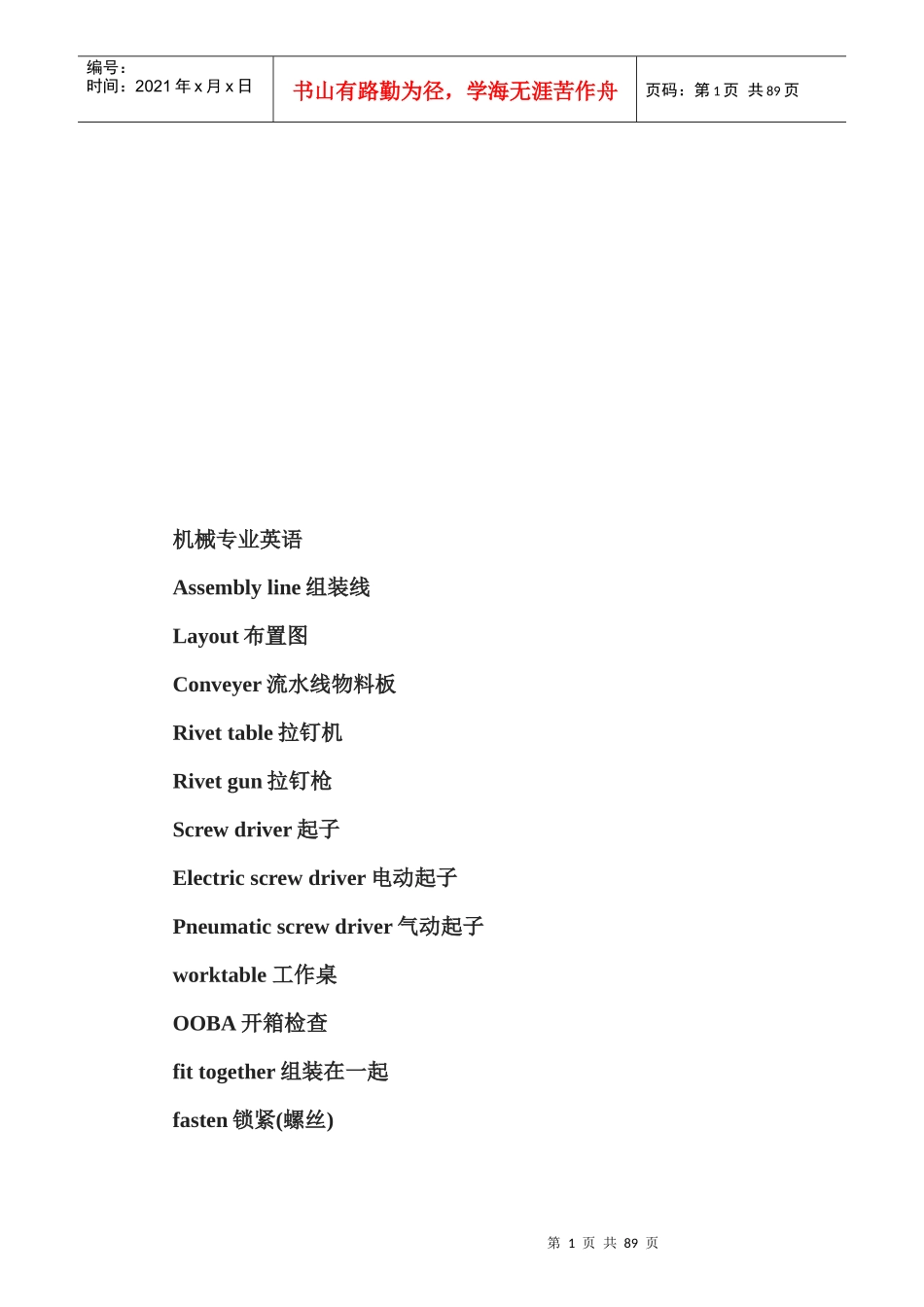 现代机械制造专业英语词汇汇总_第1页