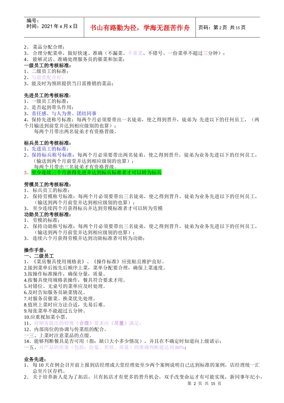 某餐饮公司后堂员工标准概述_第2页