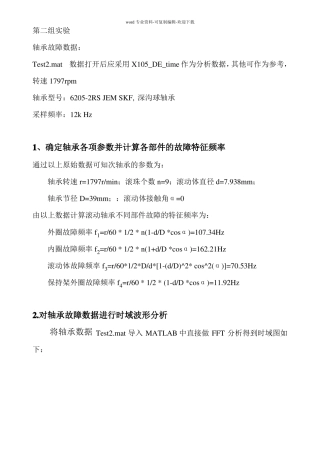 滚动轴承故障诊断附MATLAB程序