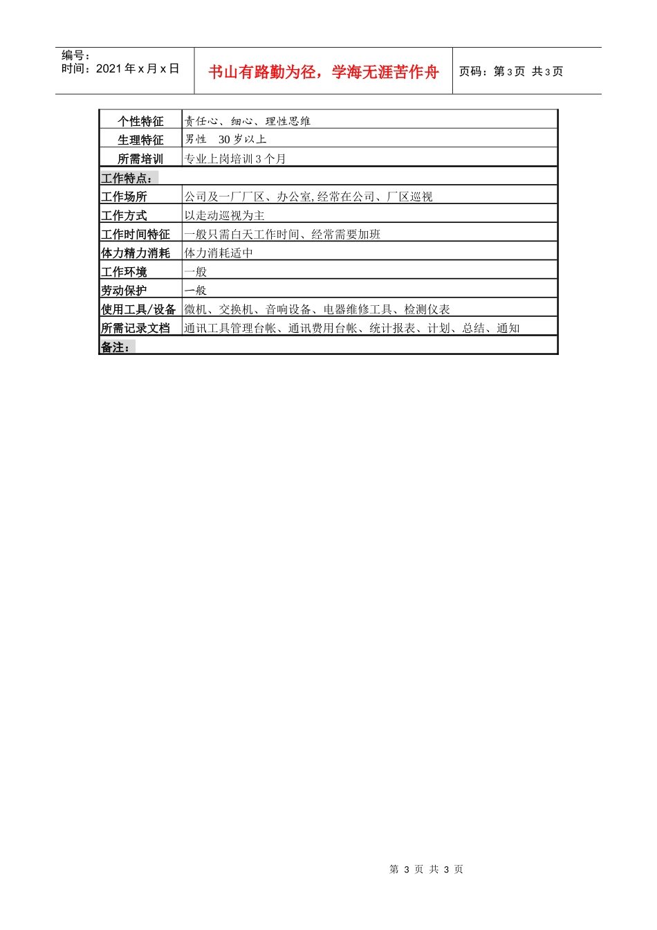某啤酒企业分厂通讯管理员岗岗位说明书_第3页