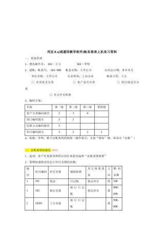用友帐务报表上机实习资料
