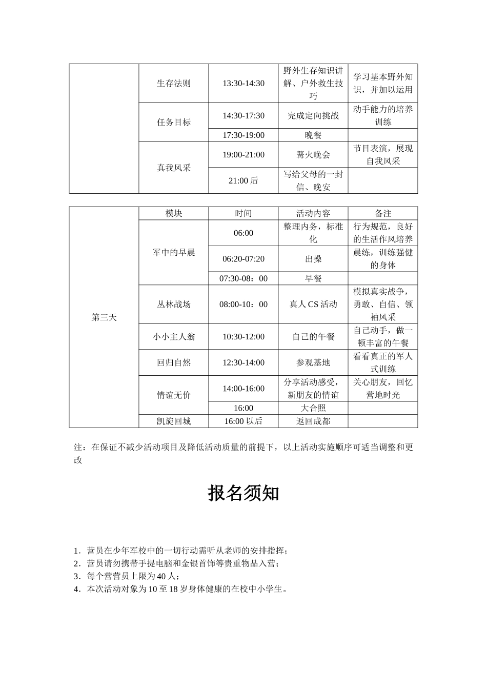 少年军校成都夏令营活动策划方案(5页)_第3页
