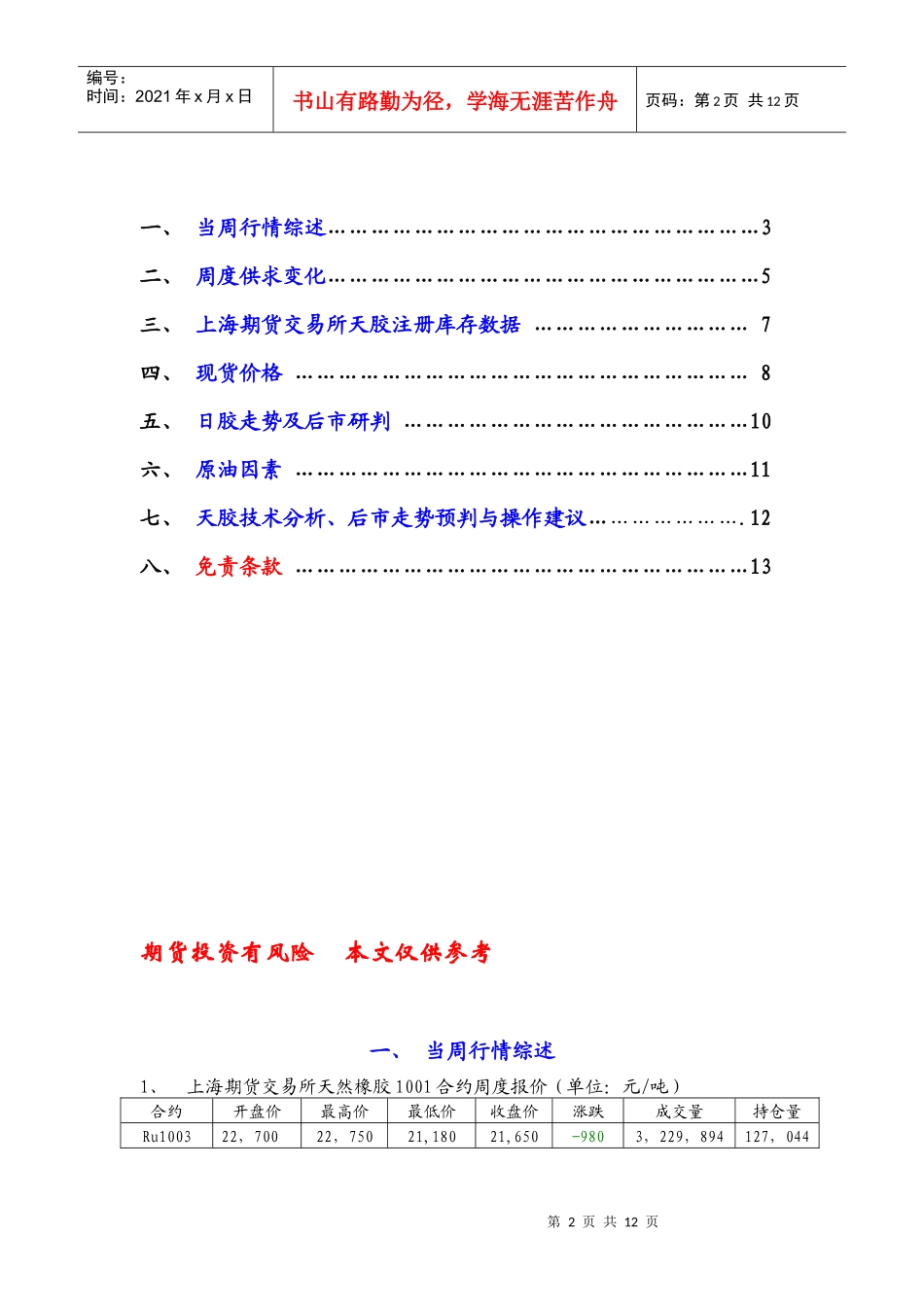 橡胶周报1211doc-天然橡胶投资计划书_第2页