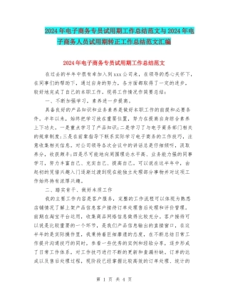 2024年电子商务专员试用期工作总结范文与2024年电子商务人员试用期转正工作总结范文汇编