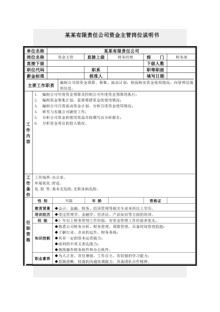 资金主管岗位说明书