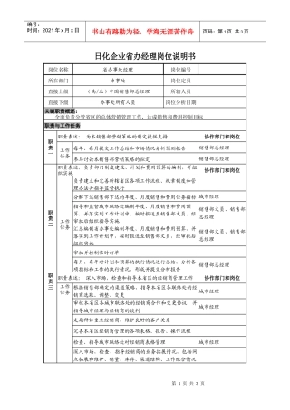 日化企业省办经理岗位说明书