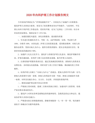 2020年内科护理工作计划报告例文 