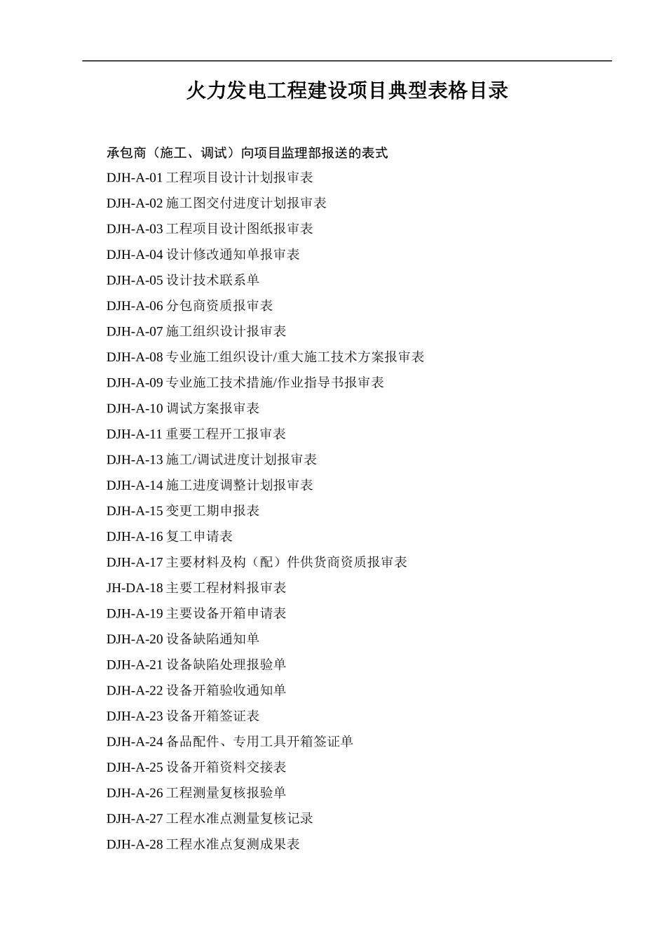 火力发电工程建设项目典型表格目录_第1页