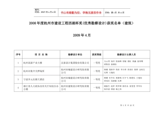 杭州市建设工程西湖杯奖(优秀勘察设计)项目汇总表（建筑共个项