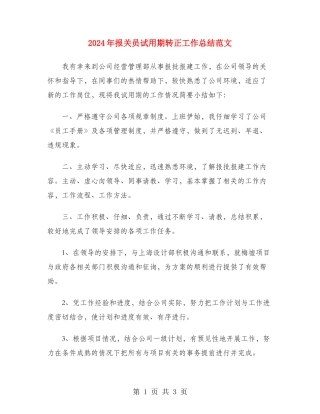 2024年报关员试用期转正工作总结范文