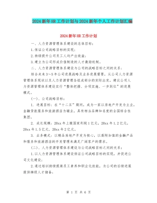 2024新年HR工作计划与2024新年个人工作计划汇编
