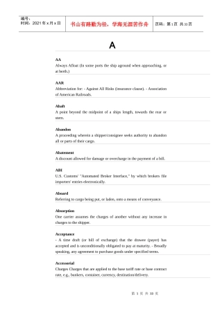 海运术语索引（英文版）