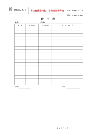 星级酒店运转管理表格之客房部(DOC53页)