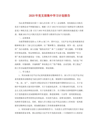 2020年党支部集习计划报告 