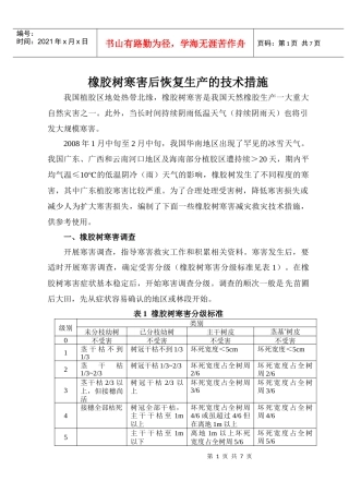 橡胶树寒害后恢复生产的技术措施
