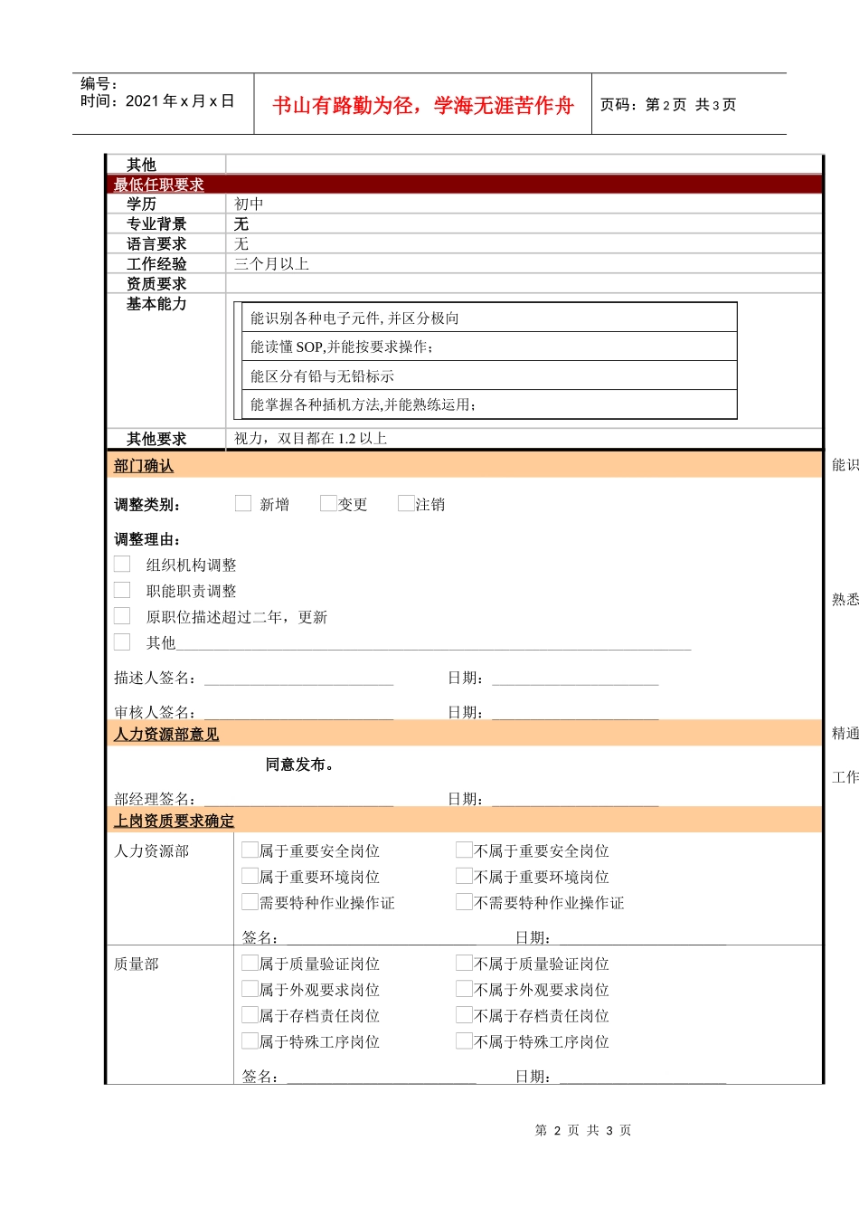 某大型电子公司制造部插件操作工职位说明书_第2页