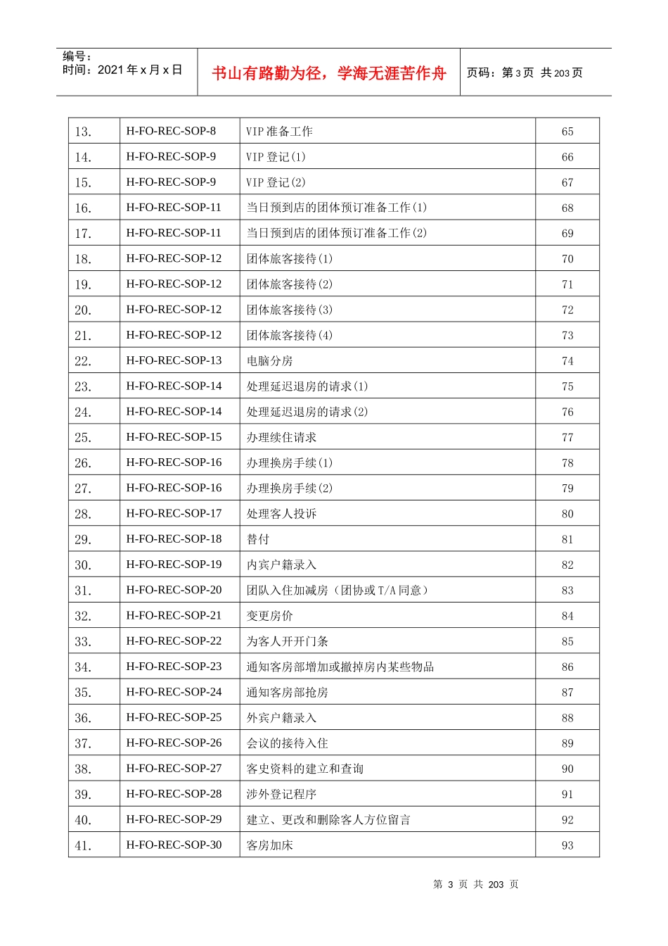 某酒店集团前厅部标准操作程序一览表_第3页