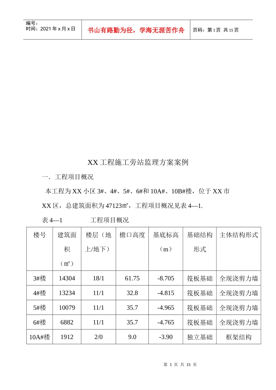 某工程施工旁站监理方案案例_第1页