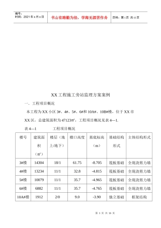 某工程施工旁站监理方案案例