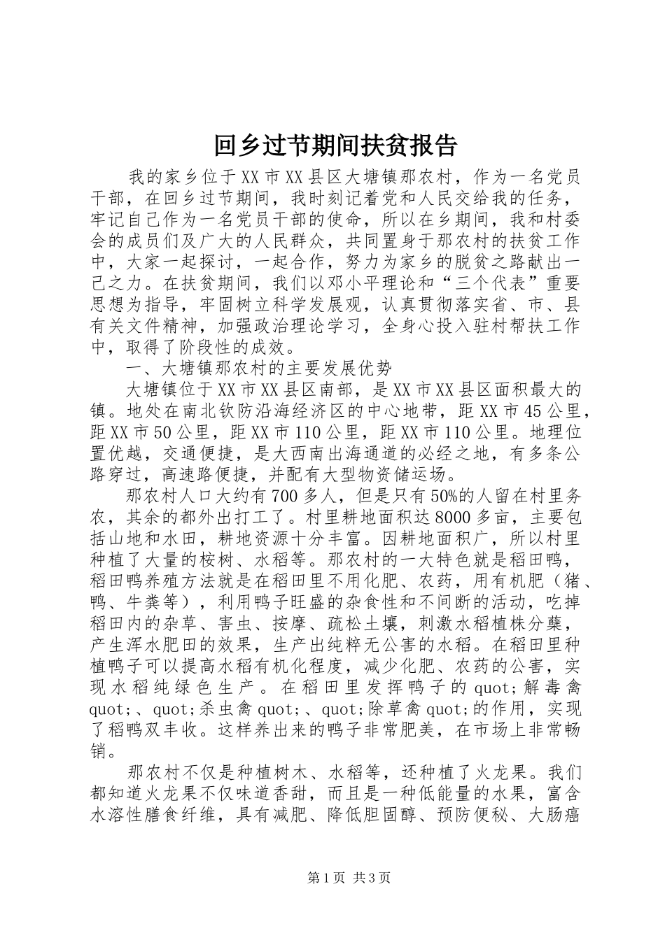 回乡过节期间扶贫报告_第1页