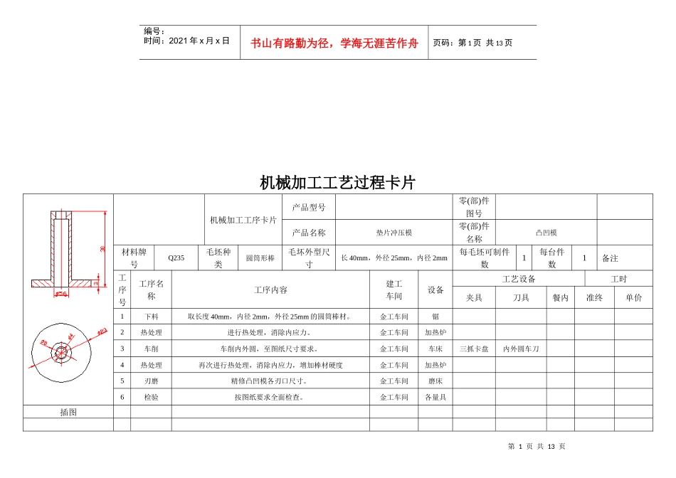 浅谈机械加工工艺过程卡片_第1页