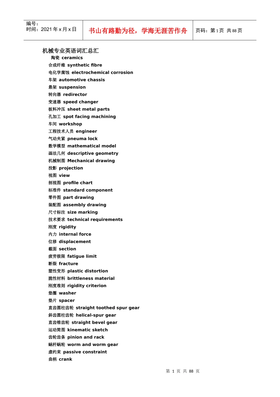 机械专业中英文单词总汇_第1页