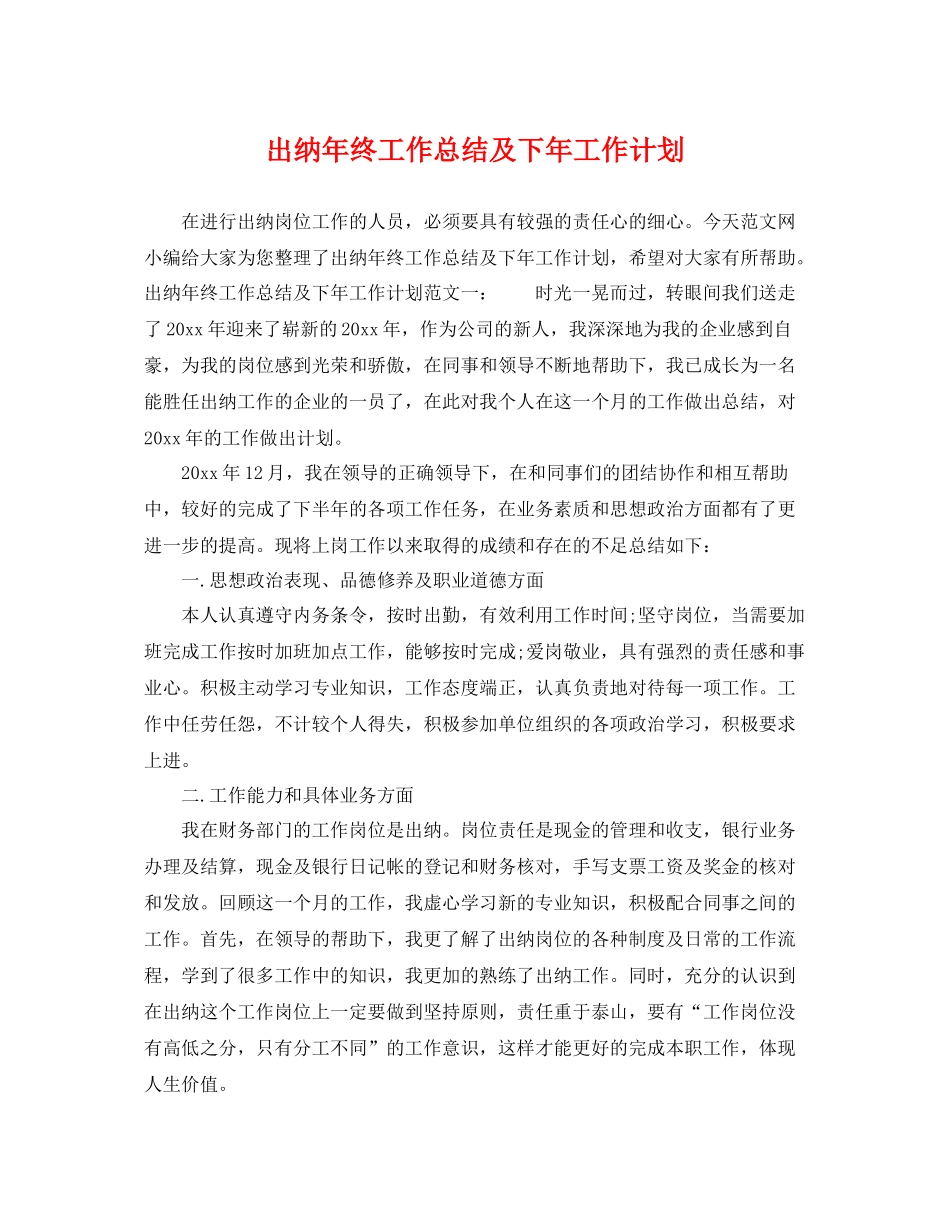 出纳年终工作总结及下年工作计划 _第1页