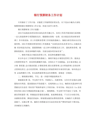 银行预算财务工作计划 