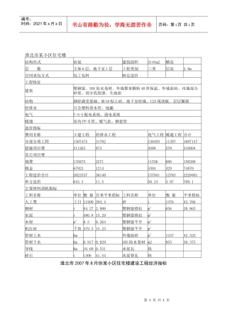 淮北市某小区住宅楼造价分析