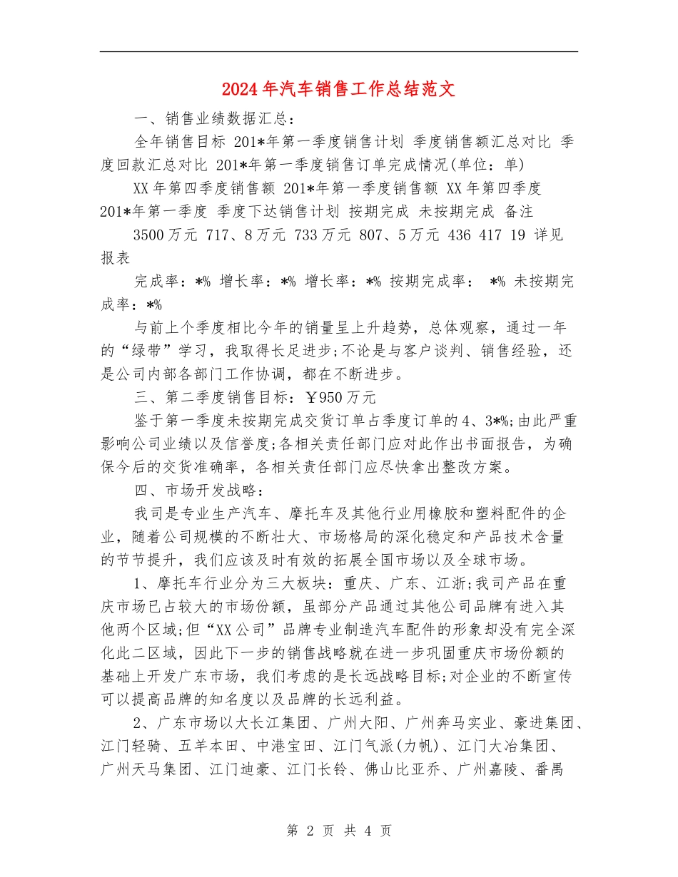 2024年汽车销售工作总结范文【新版】_第2页