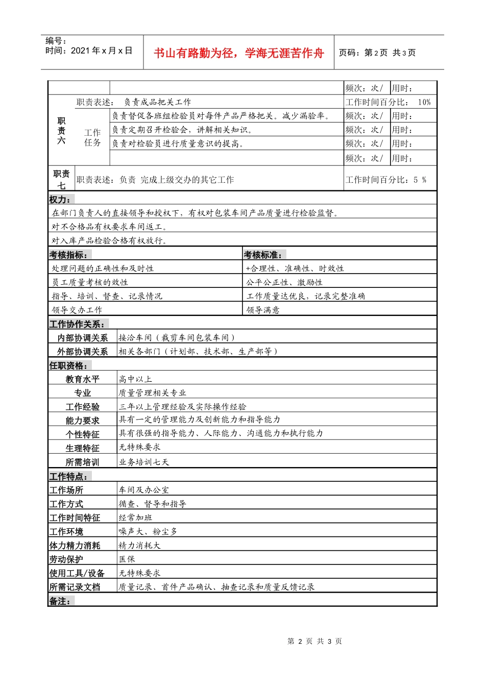 某服装生产企业缝制品控主管职位说明书_第2页