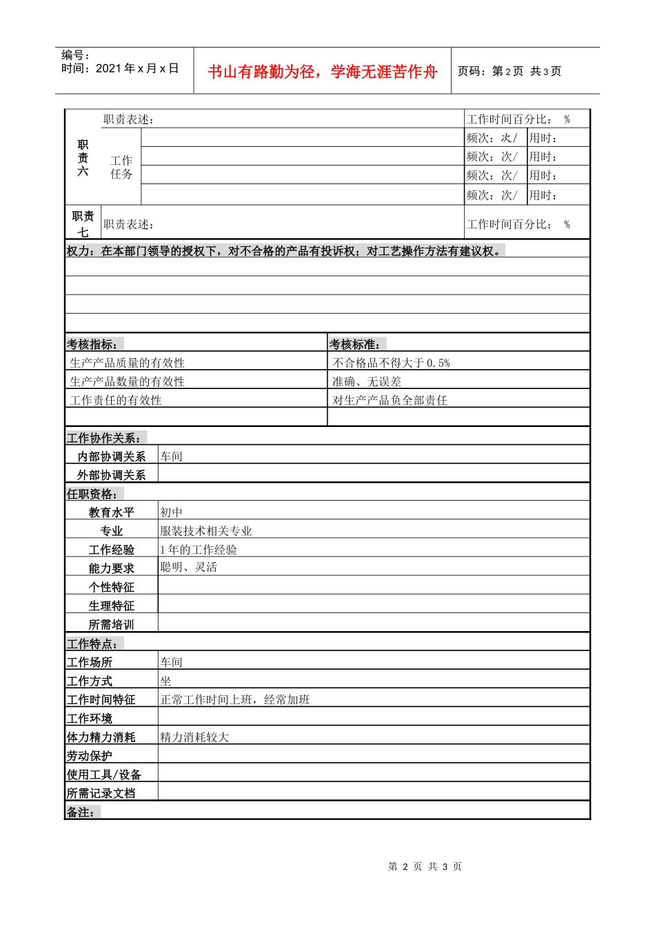 某服装生产企业生产部缝制工职位说明书_第2页