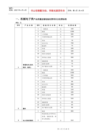 机械电子类产品质量监督检验收费项目及收费标准