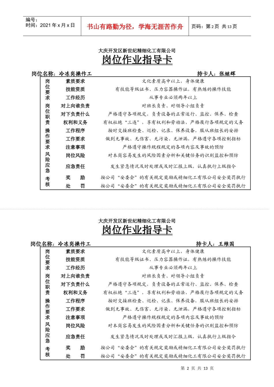 某开发区精细化工有限公司岗位HSE作业指导表格）_第2页