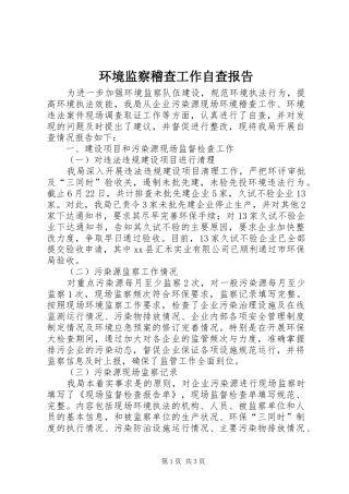 环境监察稽查工作自查报告