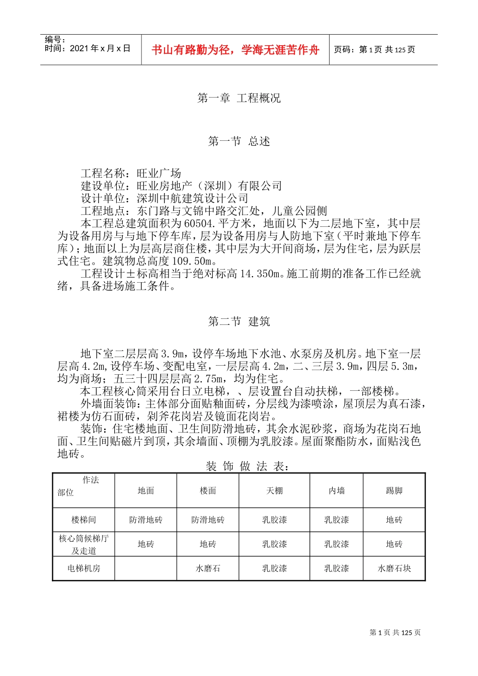 旺业广场工程施工组织设计方案(DOC188页)_第1页
