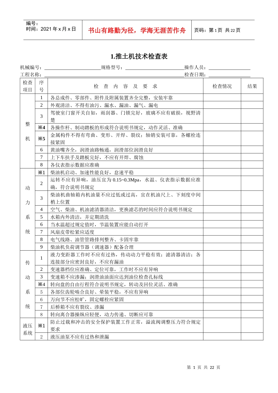 机械设备技术检查表_第1页