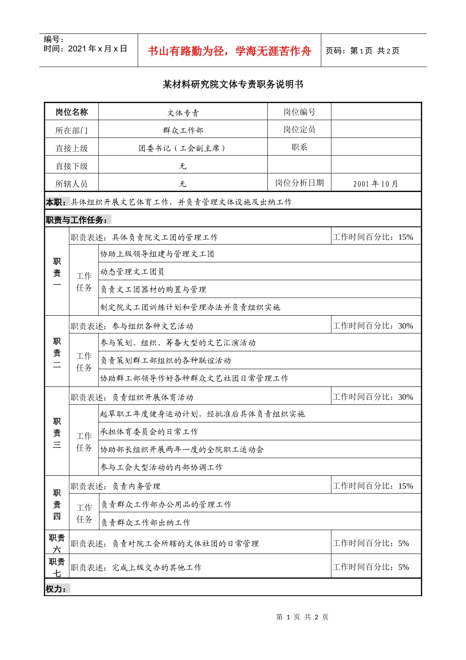 某材料研究院文体专责职务说明书_第1页