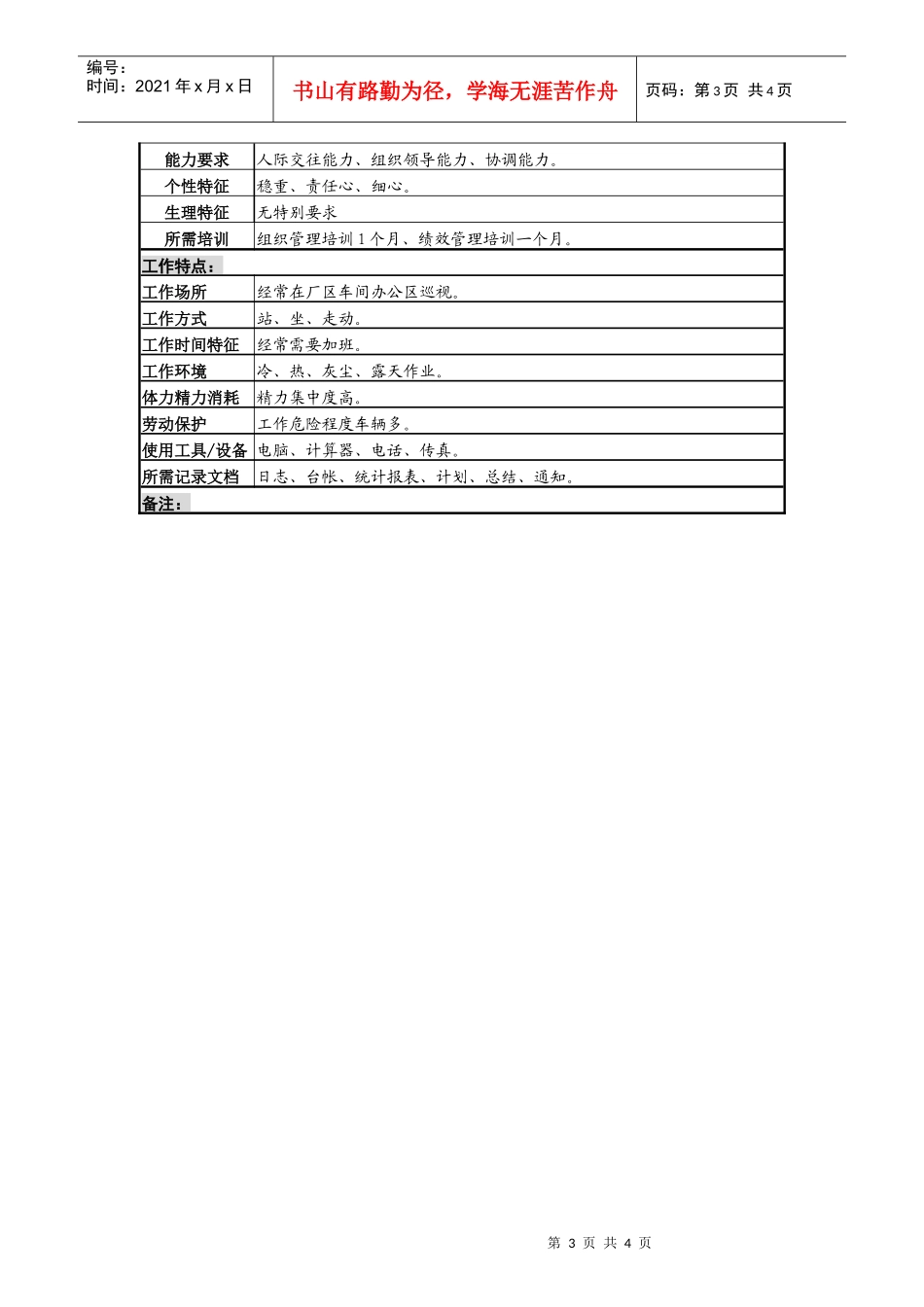 某啤酒企业瓶场主任岗位说明书_第3页