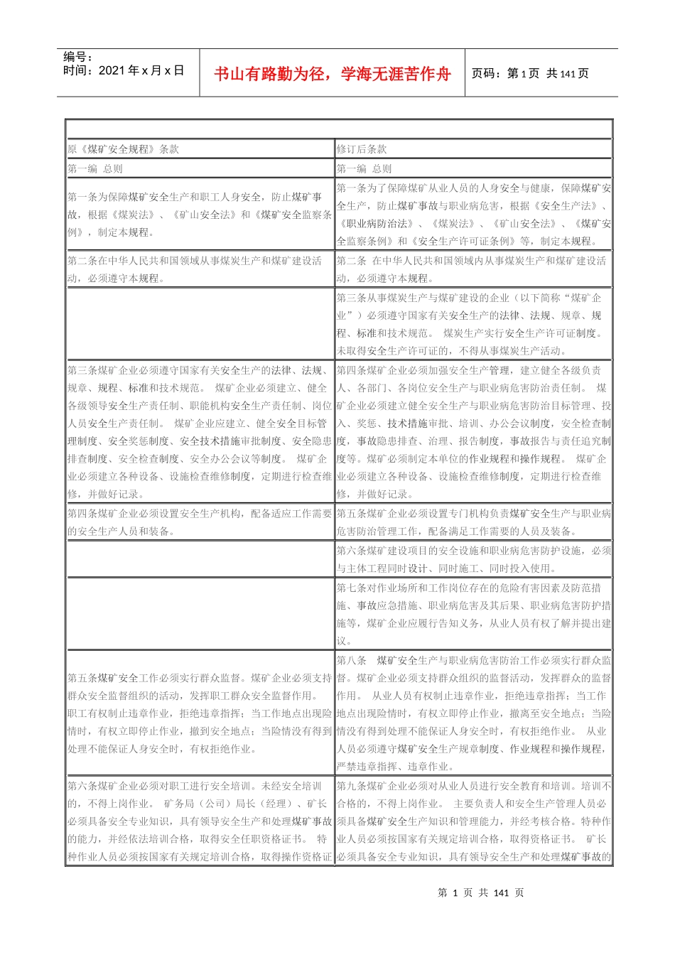 煤矿安全规程对照版_第1页