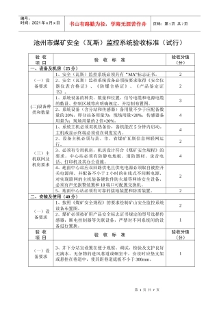 池州市煤矿安全（瓦斯）监控系统验收标准（试行）