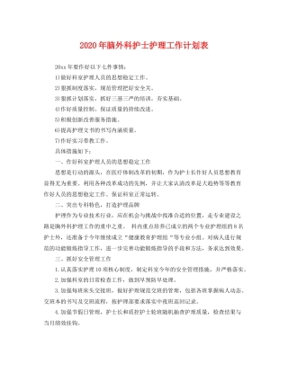 2020年脑外科护士护理工作计划表 