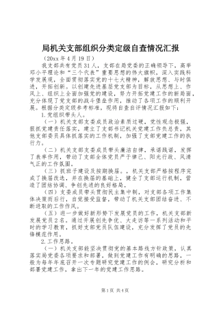 局机关支部组织分类定级自查情况汇报