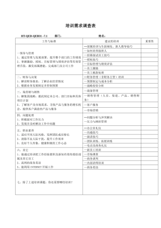 物业公司培训需求调查表