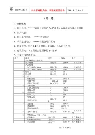 某公司年产2.4亿块煤矸石烧结砖资源利用项目设计报告--liuyihan2008