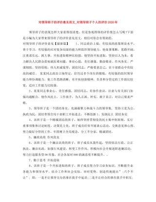对领导班子的评价意见范文_对领导班子个人的评价2020年 