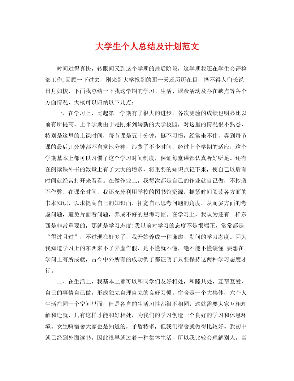 大学生个人总结及计划范文 _第1页