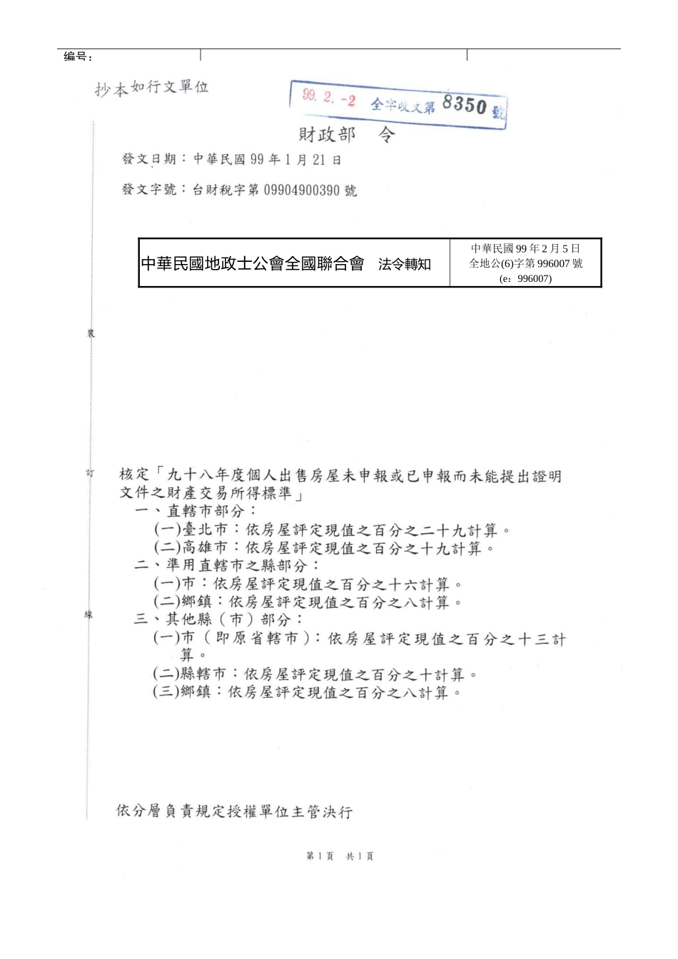 核定九十八年度个人出售房屋未申报或已申报而未能提..._第1页